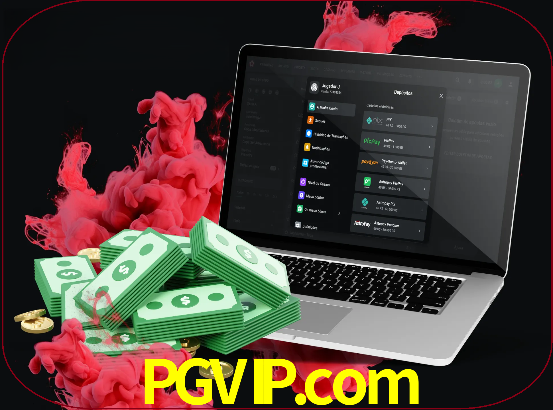 Para efetuar um depósito na sua conta pgvip, basta escolher o método de depósito e especificar o montante.